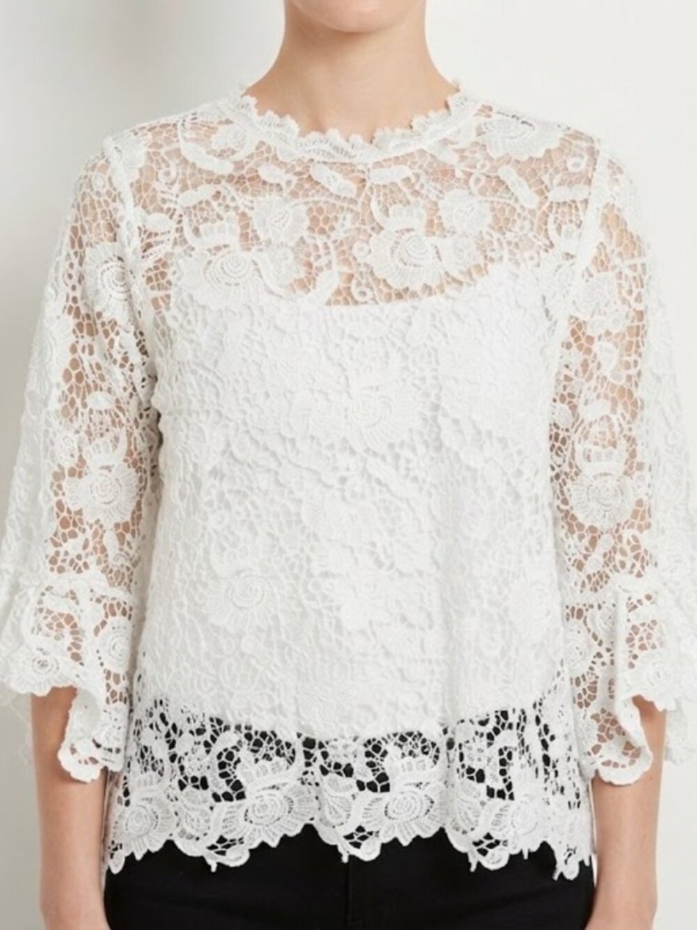 White Crochet Lace Floral Flowy Long Sleeve Blouse